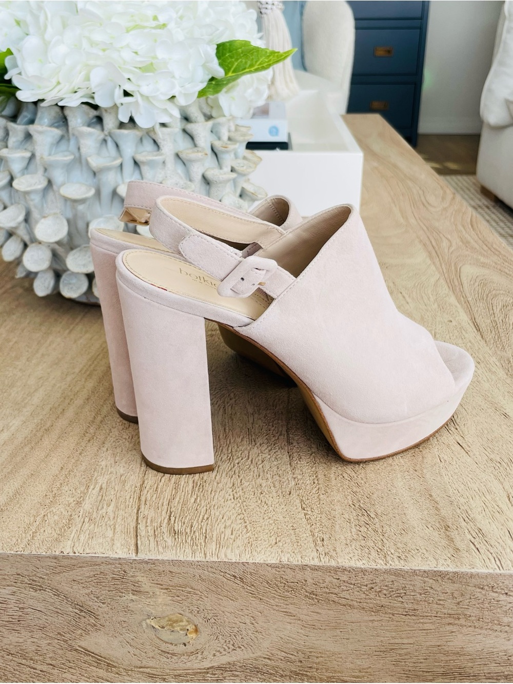 Botkier New York Suede Block‑Heel Slingback Sandals – Blush Beige (Size 8)